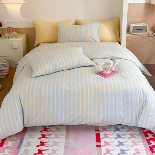 Chloe Pastel Candy Cotton Bedding Set / Blue Stripes