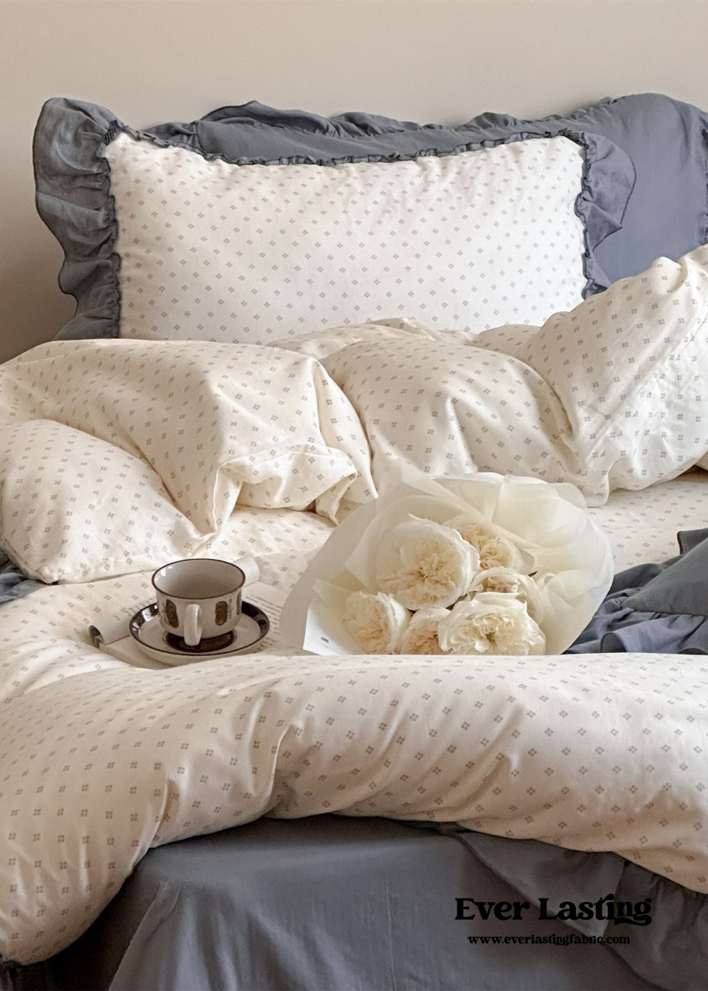 Cottage Inspired Ruffle Bedding Set / Soft Blue