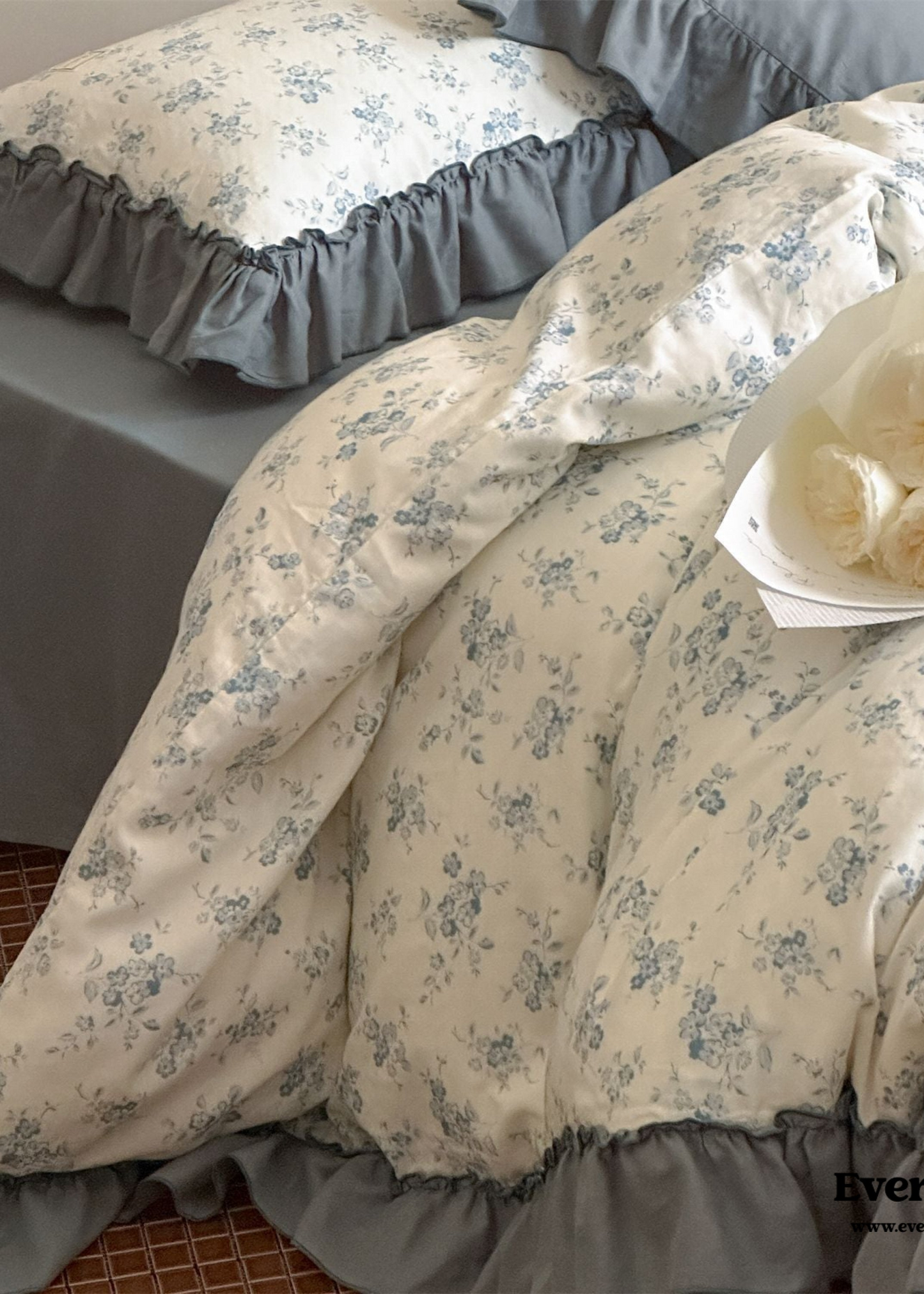 Cottage Inspired Ruffle Bedding Set / Soft Blue