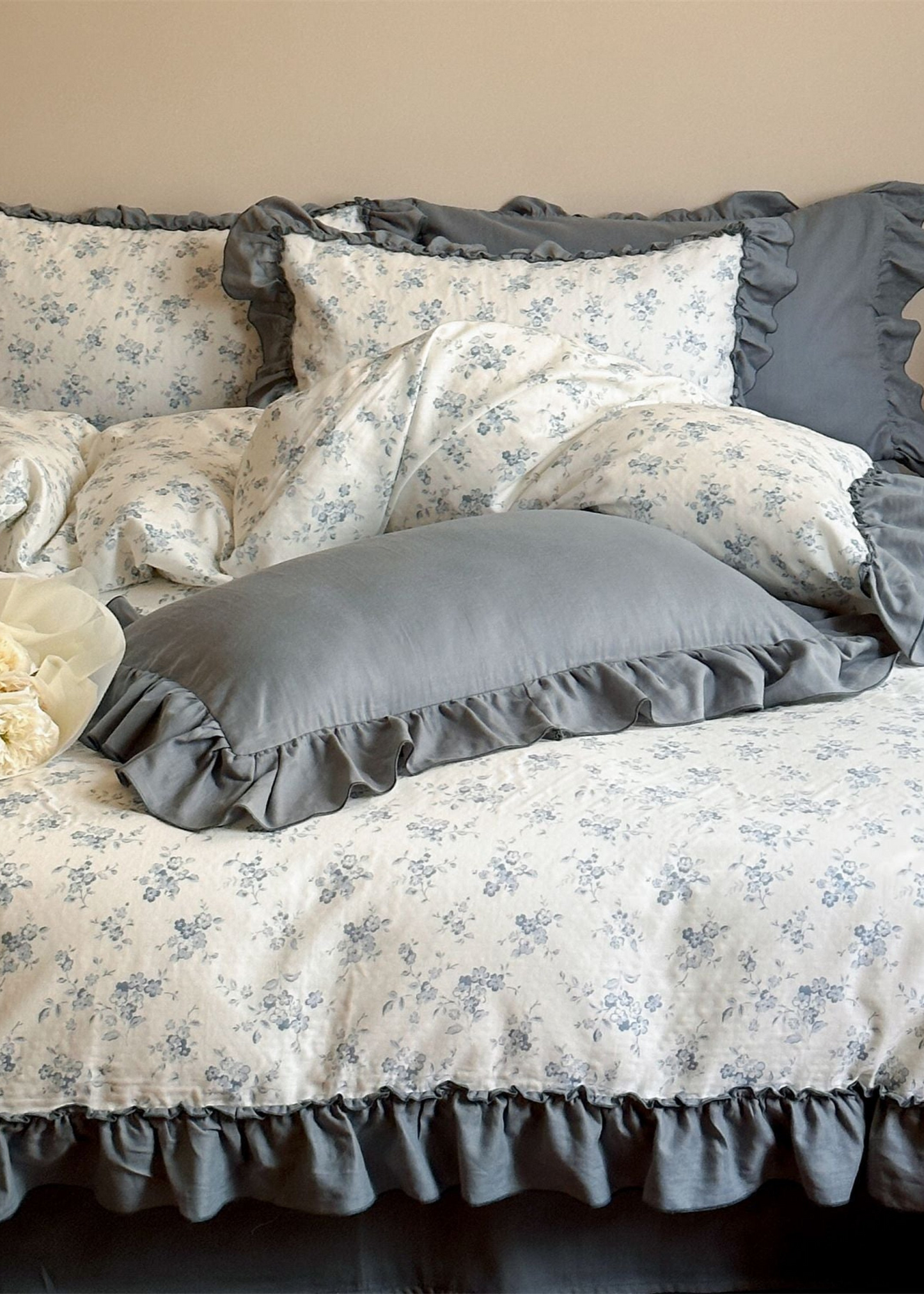 Cottage Inspired Ruffle Bedding Set / Soft Blue