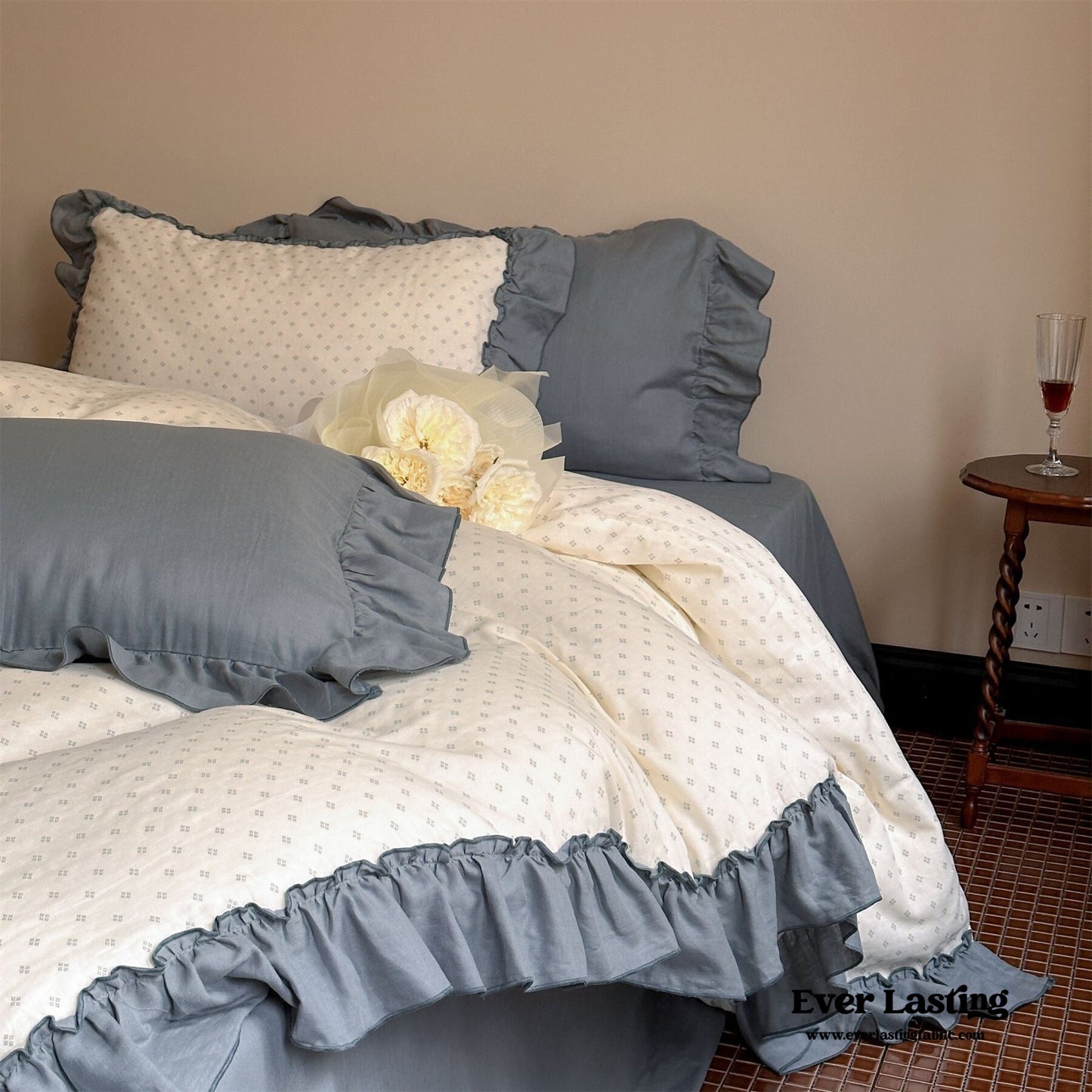 Cottage Inspired Ruffle Bedding Set / Soft Blue