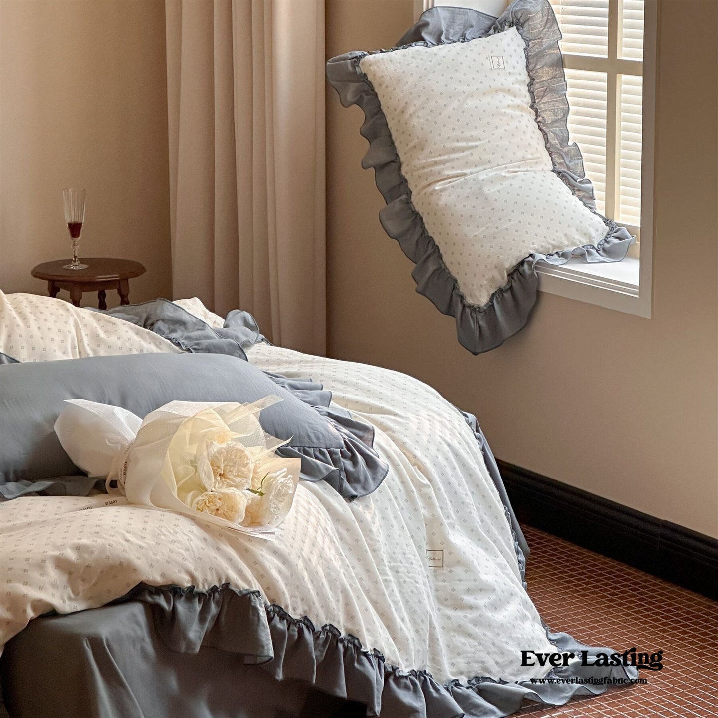 Cottage Inspired Ruffle Bedding Set / Soft Blue