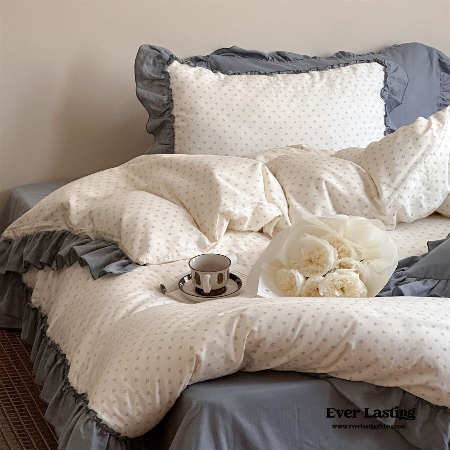 Cottage Inspired Ruffle Bedding Set / Soft Blue