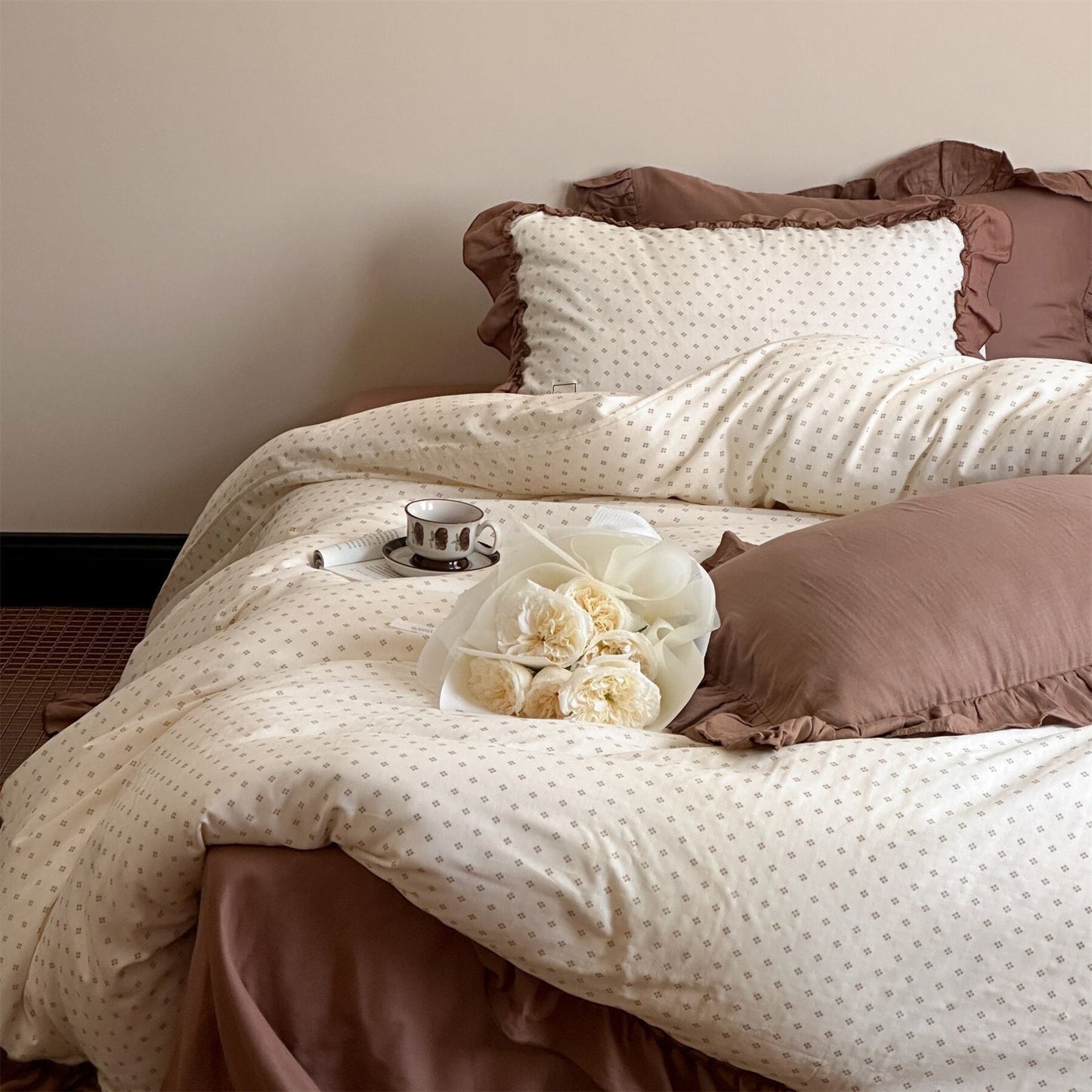 Cottage Inspired Ruffle Bedding Set / Soft Blue