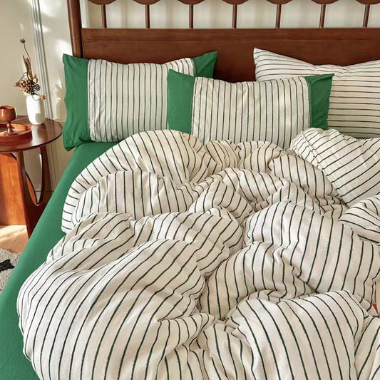 Camille French Stripe Bedding Set / Green